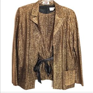 Vintage Gold Metallic Jacket & Top Set with Black Ribbon Tie Belt